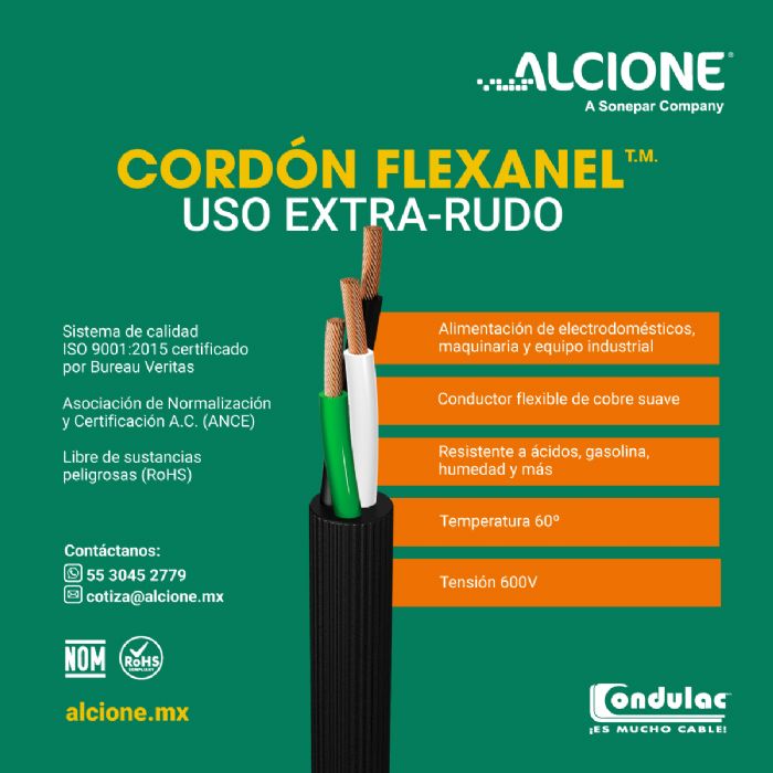 CORDÓN FLEXANELMR USO EXTRA-RUDO TIPO ST 60 °C 600 V RoHS.