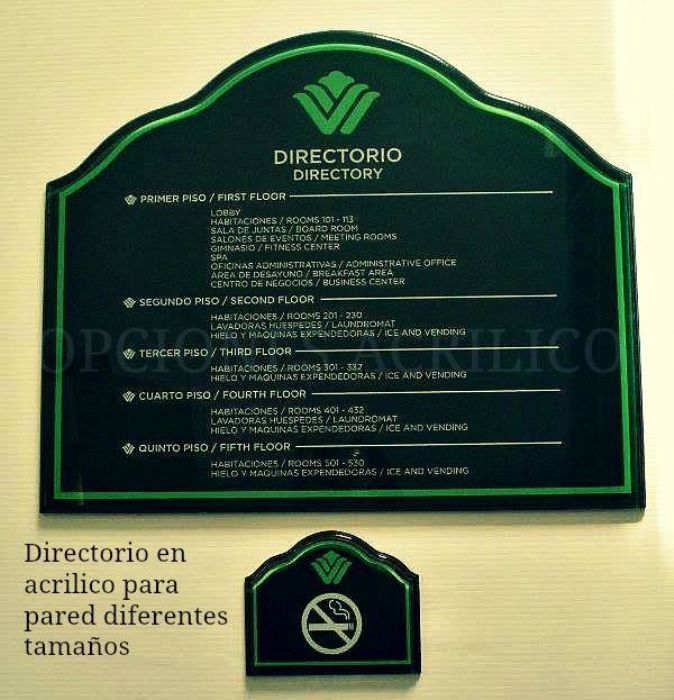 Directorio en acrílico para pared diferentes tamaños