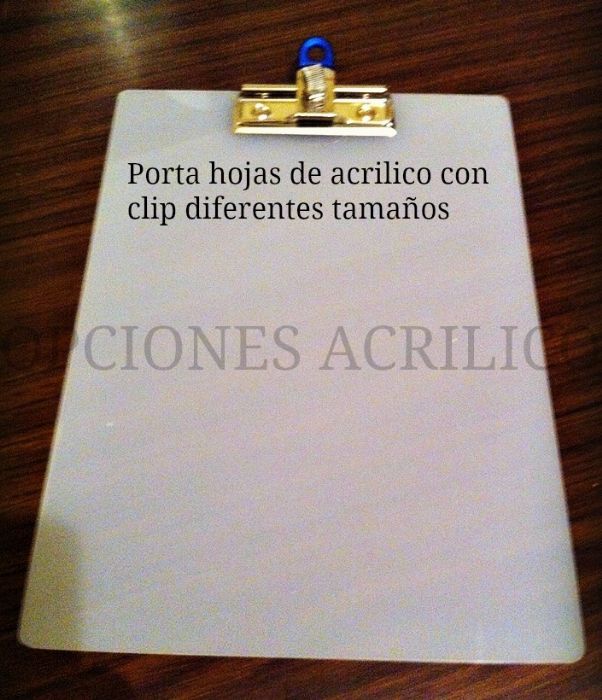 Porta hojas de acrílico con clip diferentes tamaños