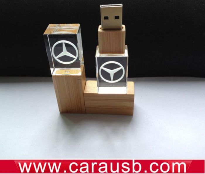 8GB memoria usb usb flash drive de madera verde grabado de cristal acrílico de la marca T-Benz logotipo emisor de láser 3D