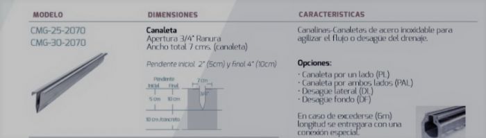 Canaleta Acero Inox CMG-30-2070