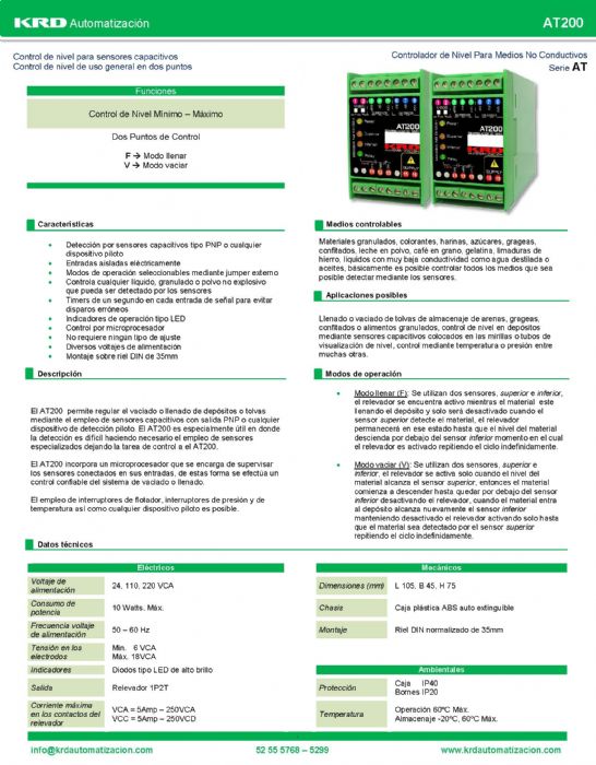 Controlador de nivel para empleo con sensores capacitivos PNP - AT SERIES