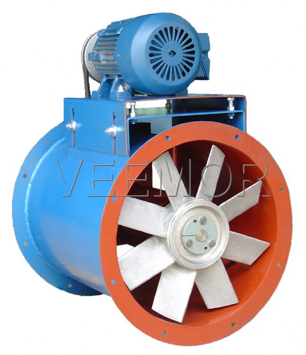 Ventilador tubo axial con transmisión de poleas y bandas