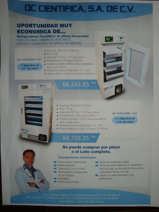 REFRIGERADORES VACUNAS,FARMACIA,REACTIVOS,PRODUTOS BIOLOGICOS Y BANCOS DE SANGRE