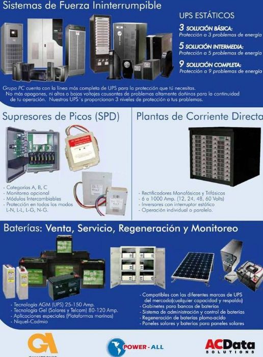 SISTEMAS DE FUERZA ININTERRUMPIBLES (UPS), SUPRESORES DE PICO, BATERIAS (VENTA, MANTENIMIENTO, REGENERACION Y MONITOREO)