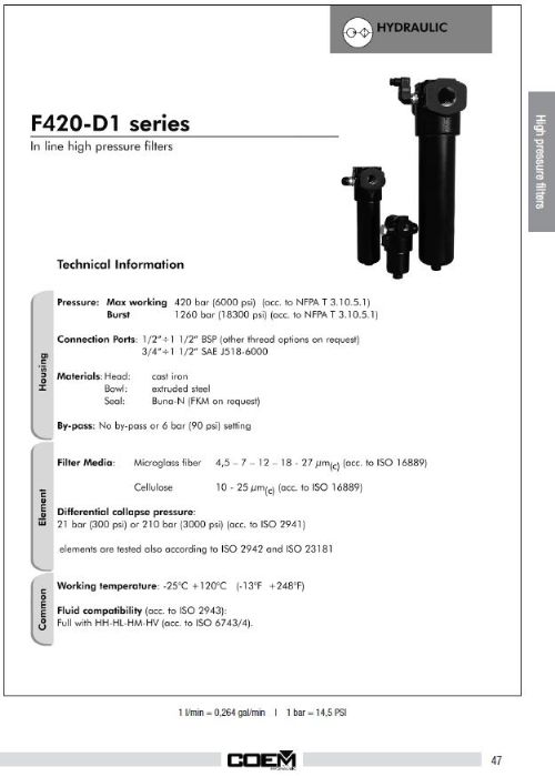 FILTROS F420-D1 Series