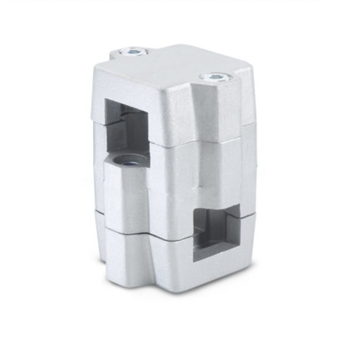  Abrazaderas para conectores de dos vías Medidas métricas, aluminio, montaje dividido, orificio redondo o cuadrado
