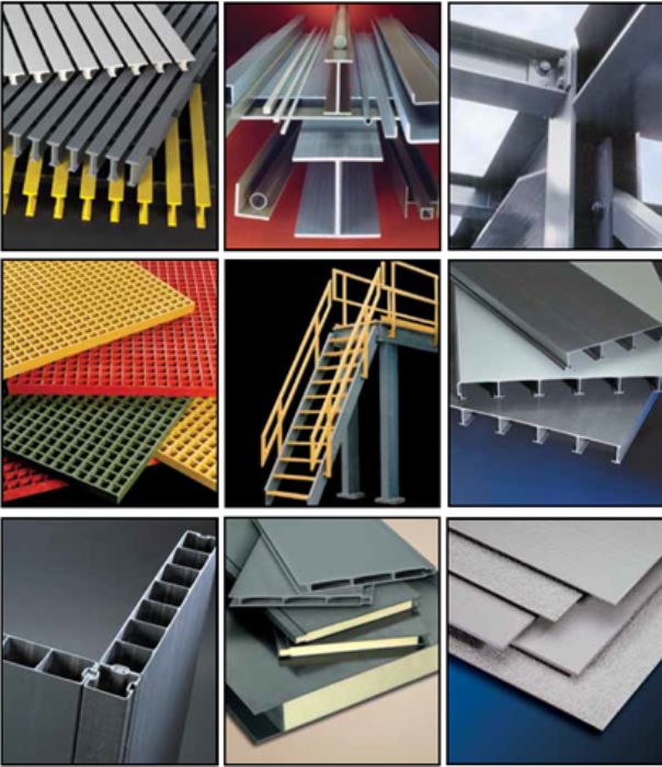REJILLAS, BARANDALES, ESCALERAS, PERFILES ESTRUCTURALES, ETC. EN FIBRA DE VIDRIO