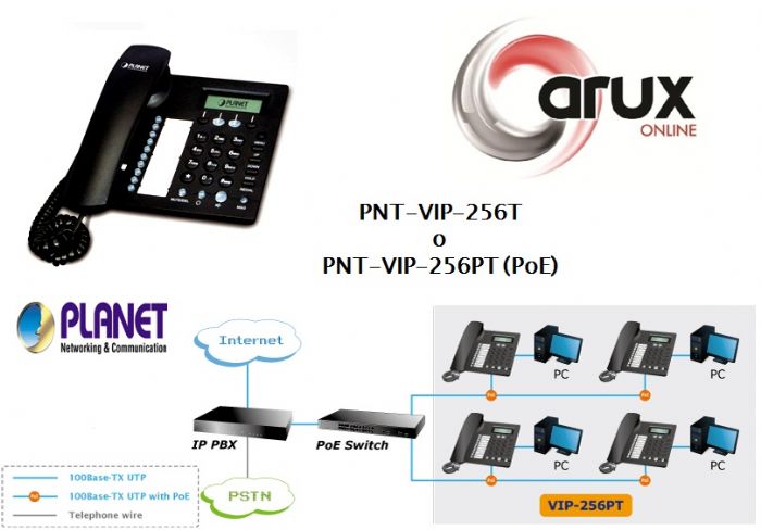 Telefono IP PLANET modelo VIP-256T 2 cuentas VoIP, Pantalla LCD 128x32, teclas marcado rapido,