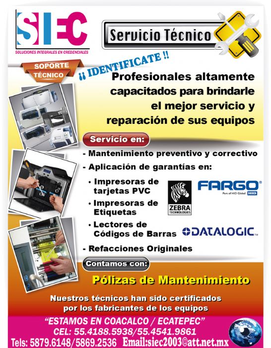 SERVICIO TECNICO A IMPRESORAS DE CREDENCIALES FARGO - ZEBRA - DATACARD -EVOLIS - 
