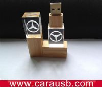 8GB memoria usb usb flash drive de madera verde grabado de cristal acrílico de la marca T-Benz logotipo emisor de láser 3D