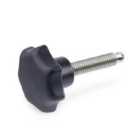 Perillas manuales Nylon plastificado, con espárrago roscado de acero inoxidable, con punta de bola
