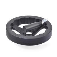 Volantes de tres radios Nylon plastificado relleno de fibra de vidrio, con empuñadura de bloqueo abatible 