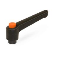 Palancas ajustables de nylon plastificado, con botón pulsador Tipo orificio roscado o ciego, con componentes de acero